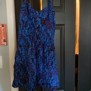 Watercolour blue and dark pink summer dress